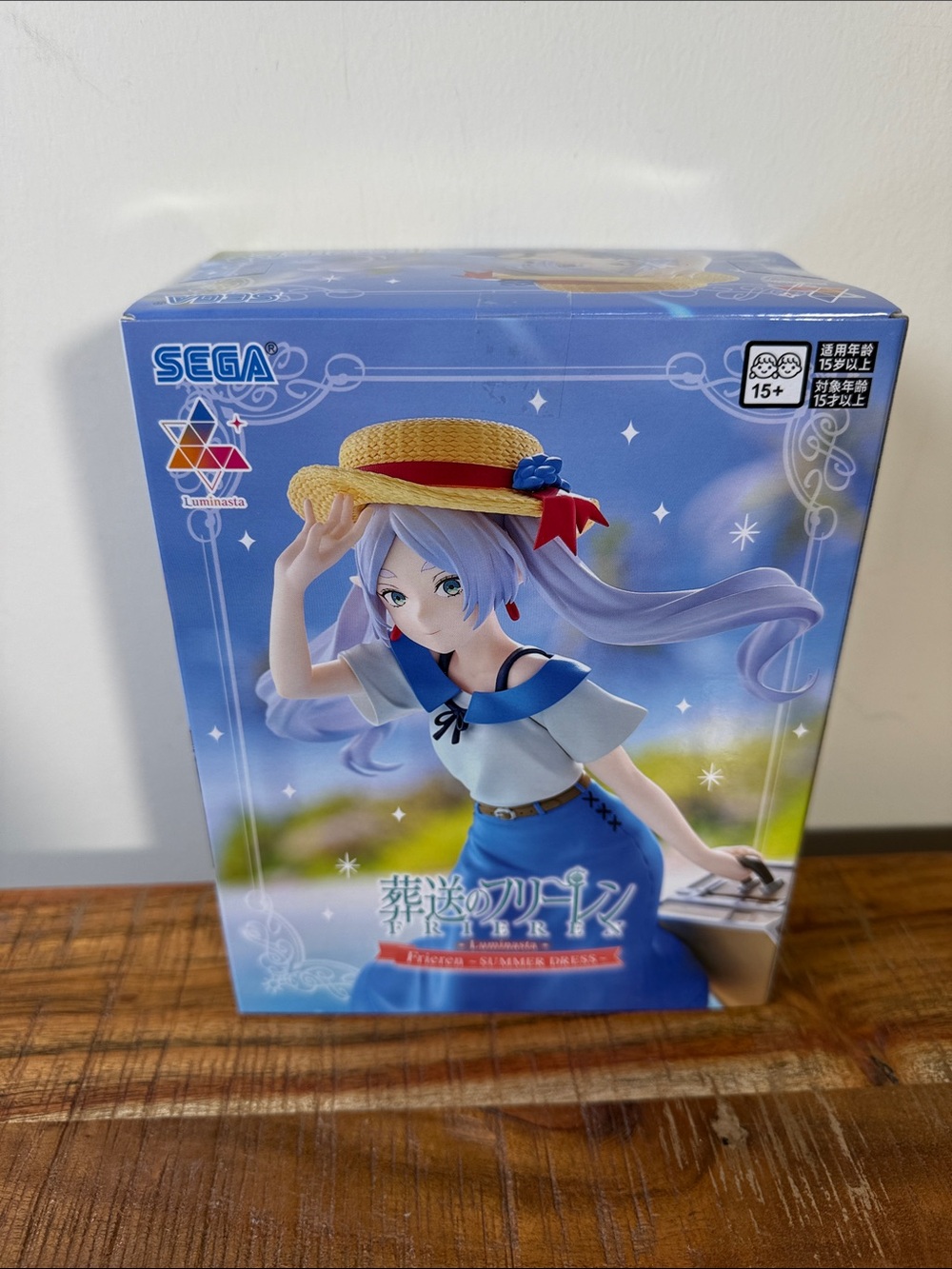 SEGA Luminasta Frieren Anime Figure in Blue Summer Dress with Straw Hat, NEW